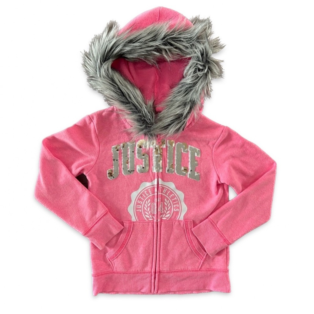 Kids Justice Active Zip Up Sweater with Fuzzy Hood